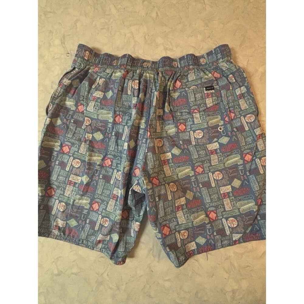 johnnie-O Mens XL Half-Elastic Swim Trunks Board Shorts Surf Patch Sticker Print